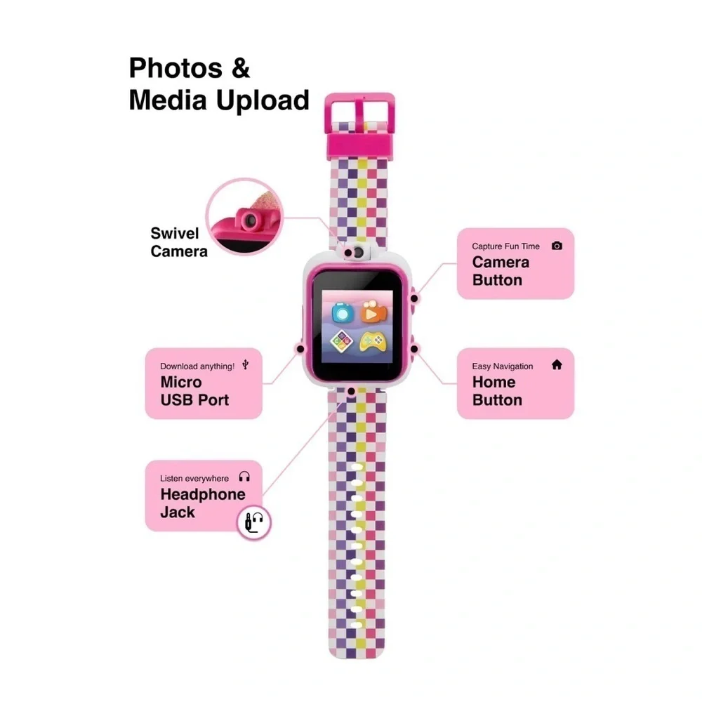 🌈 iTech Junior Girls Earbuds & Smartwatch Set - Rainbow Checker - Picture 3 of 6